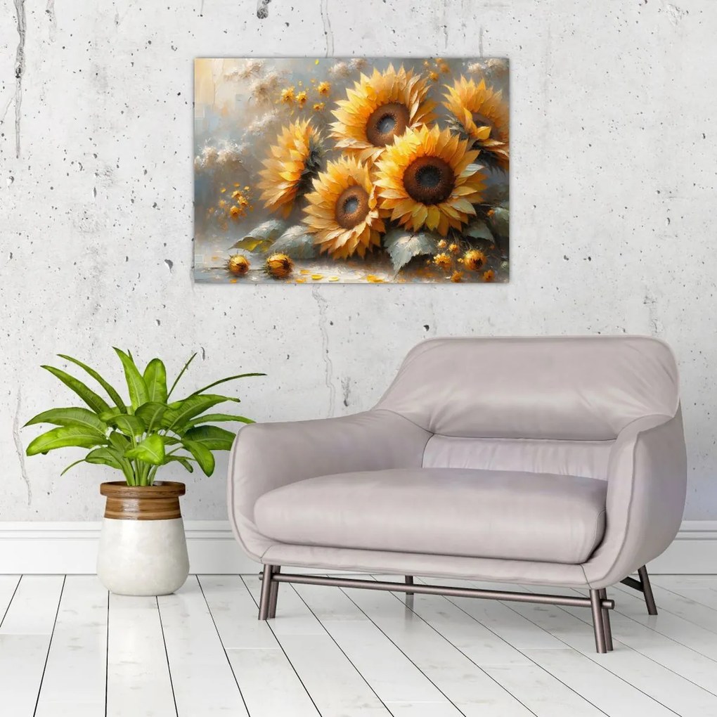 Sklenený obraz - Maľba slnečníc (70x50 cm)