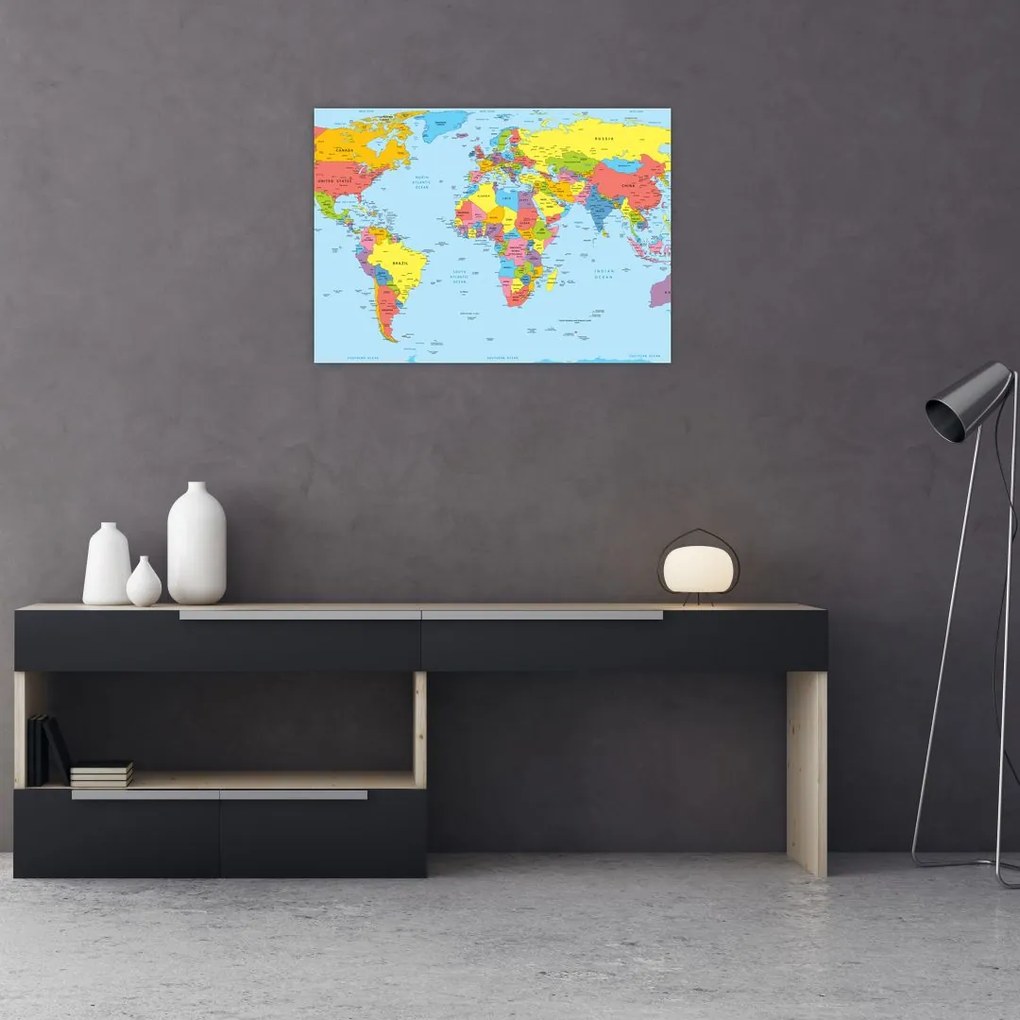 Sklenený obraz - Mapa sveta (70x50 cm)