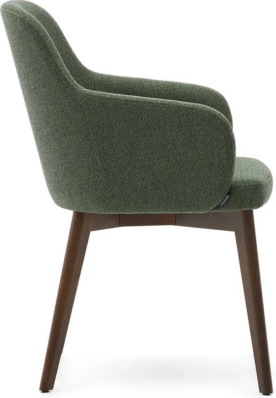 Tmavozelené čalúnené jedálenské kreslo s podrúčkami Nelida – Kave Home