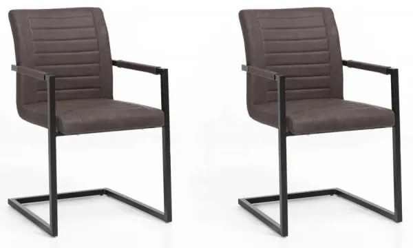 furniture-nabytek.cz - Sada 2 masívnych stoličiek s podrúčkami Picton, hnedá umelá koža / kov