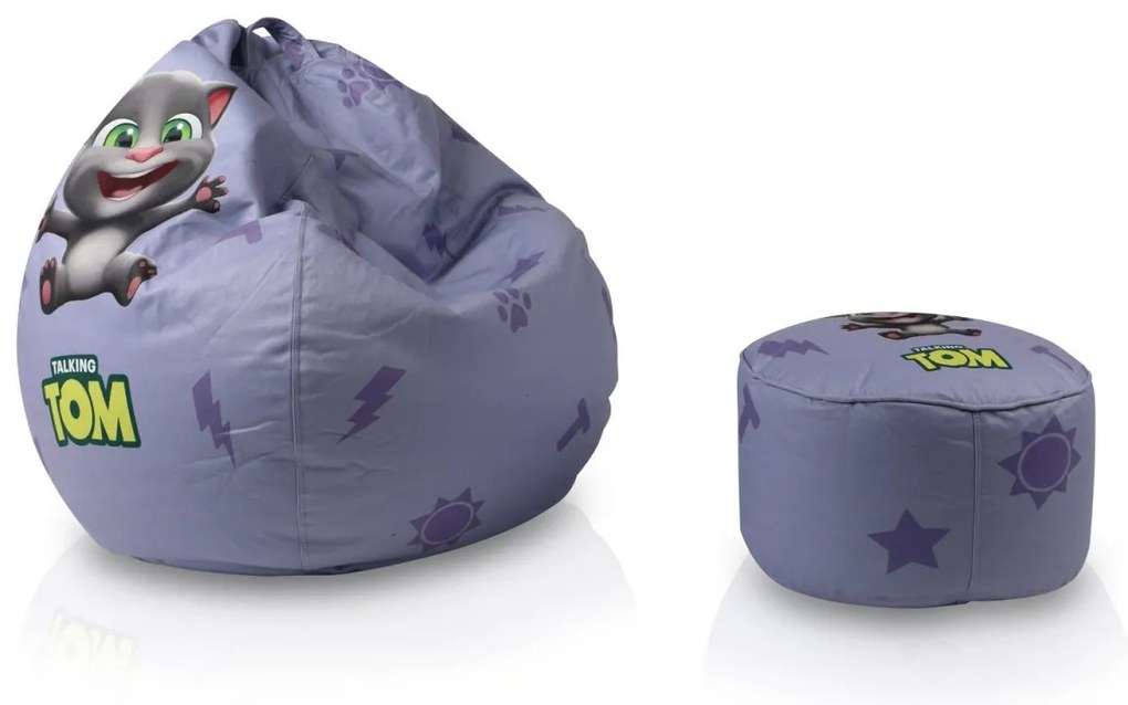 Sedací vak Talking Tom & Friends – detský kresielkový vak s opierkou nôh Farba: F - fialový