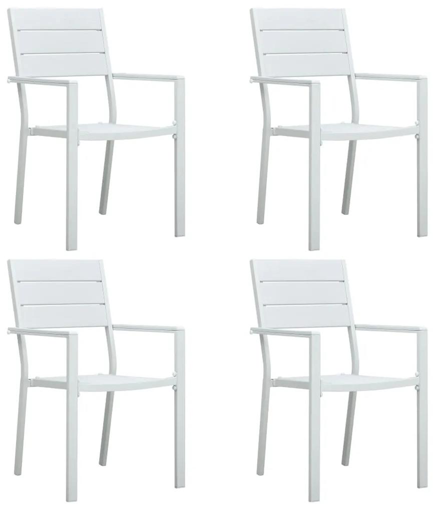 Záhradné stoličky 4 ks, biele, HDPE, drevený vzhľad