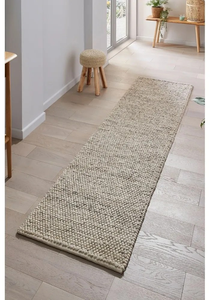 Svetlosivý vlnený behúň Flair Rugs Minerals, 60 x 230 cm