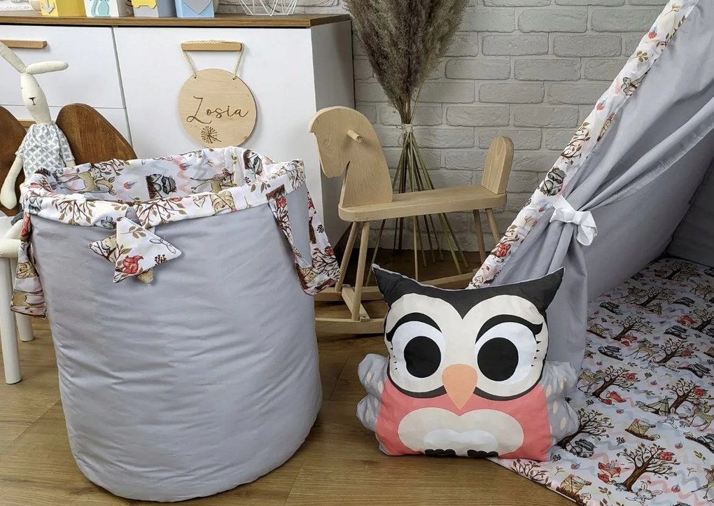 Detský kôš na hračky ANIMALS - LES - šedý