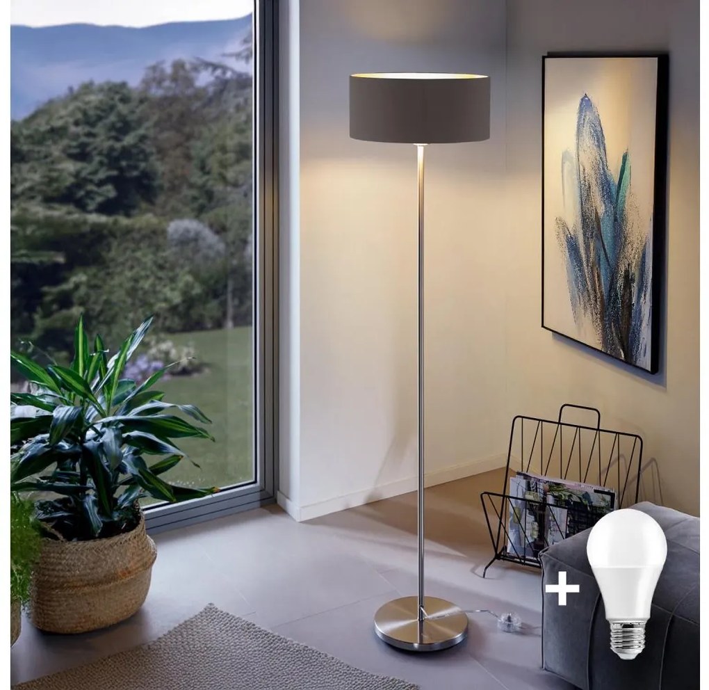 LED stojacia lampa TUNJA 1xE27/20W/230V priemer 38 cm matný chróm/hnedá