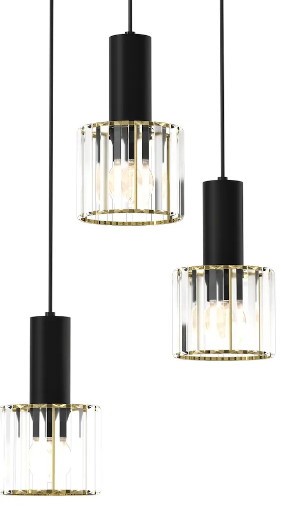 Závesné svietidlo Cristal, 3x transparentné krištáľové tienidlo, b/g, o