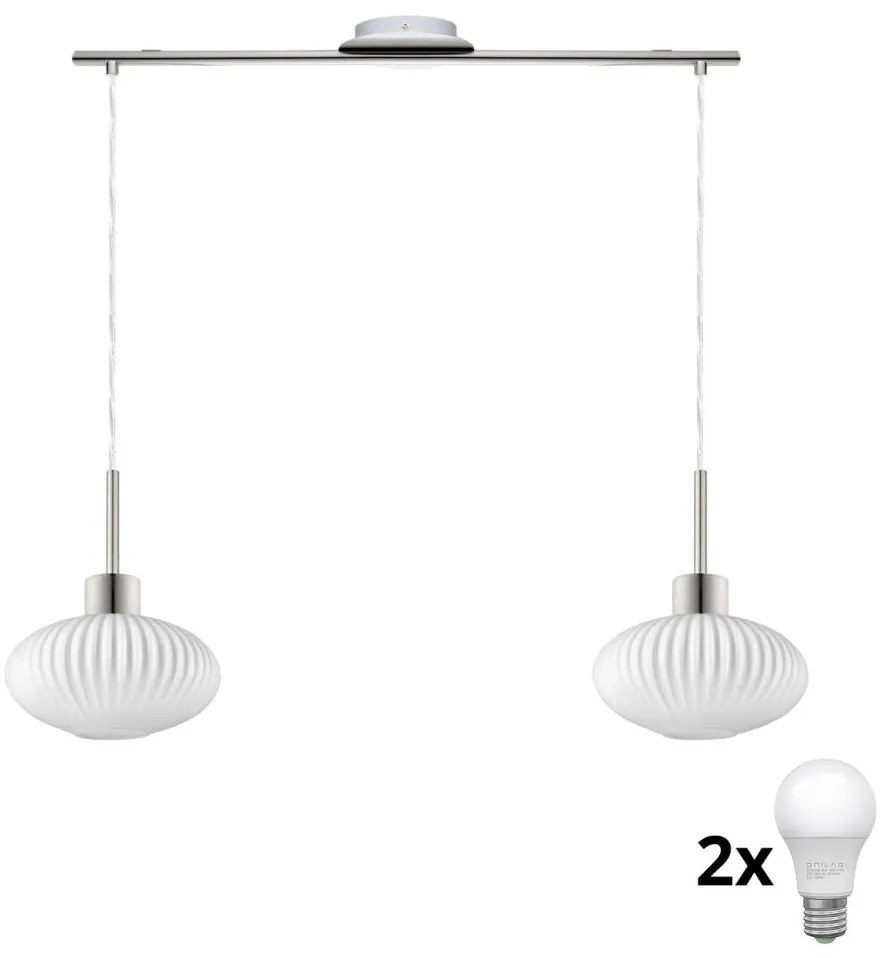 LED luster na lanku HARMA 2xE27/60W/230V matný chróm/biela