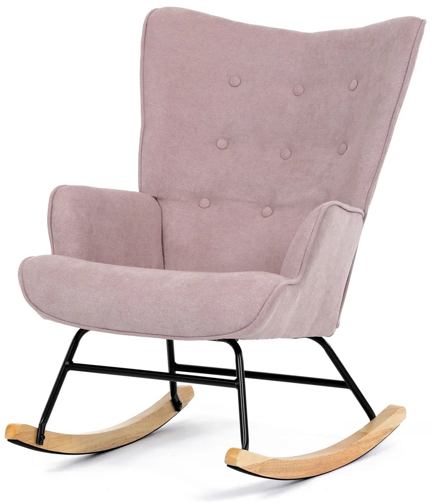 Autronic - Křeslo houpací, potah růžová látka, dřevěné nohy, masiv kaučukovník - AK-371 PINK2