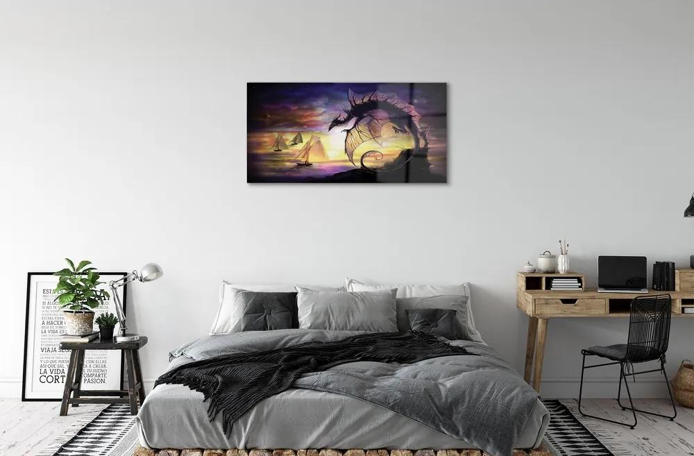 Sklenený obraz Dračie lode mraky sea 120x60 cm