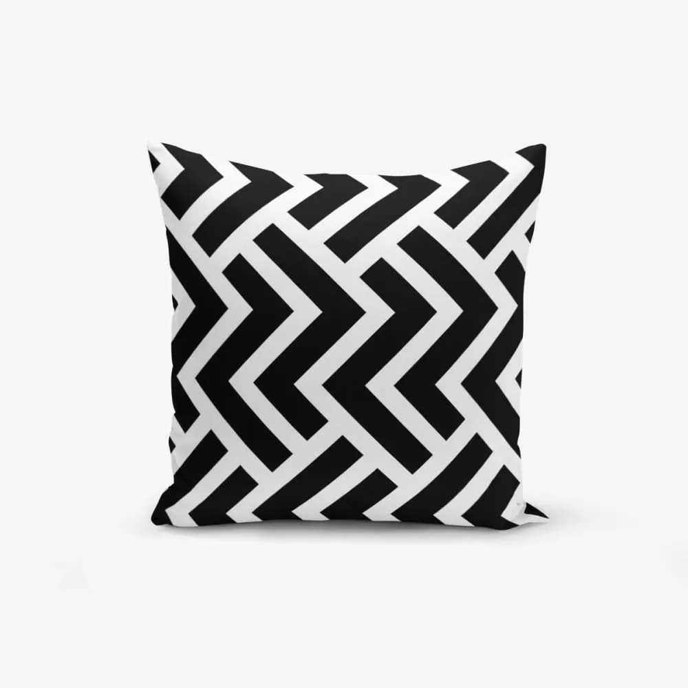 Čierno-biela obliečka na vankúš s bavlnou Minimalist Cushion Covers Black White Geometric Duro, 45 × 45 cm