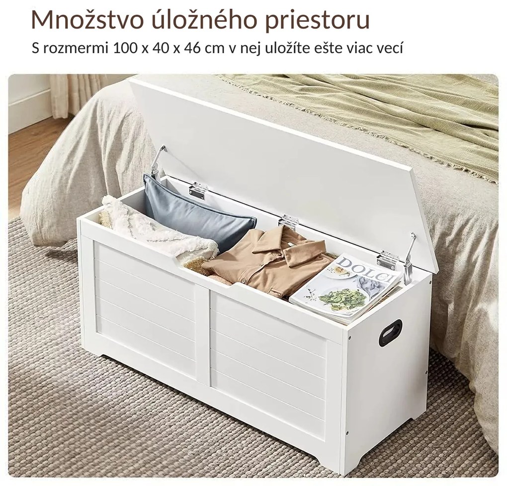 Truhlica na sedenie  TANJA, 100x40x46cm, biela Vasagle