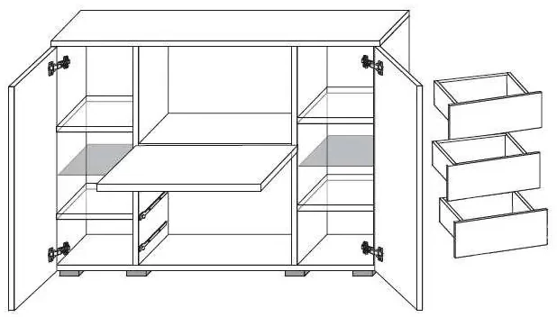 KOMODA BEATE LED ČIERNÁ + BIELE ZÁSUVKY + ČIERNY KORPUS VYSOKÝ LESK 136 cm