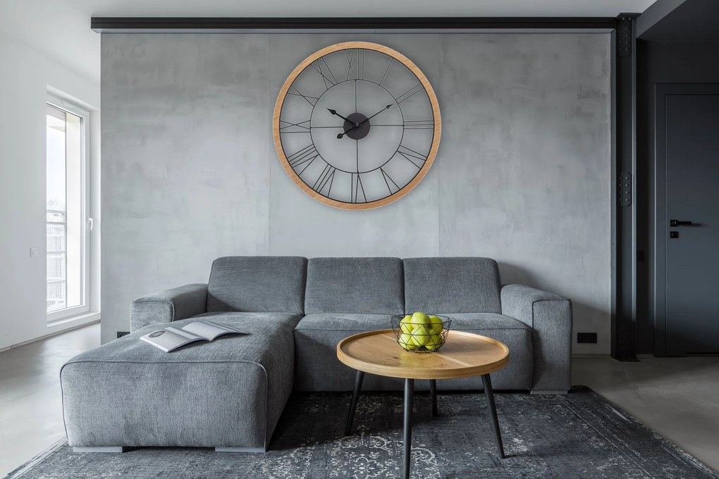 Tutumi, okrúhle nástenné hodiny 60 cm kovové / drevené MC70898, hnedá-čierna, ZEG-08740