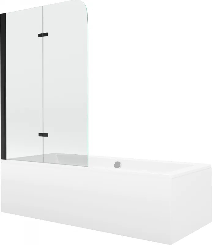 Mexen Cube obdĺžniková vaňa 170 x 80 cm s obkladom a 2-krídlovou sprchovou zástenou 80 cm, transparentnéné, čierna