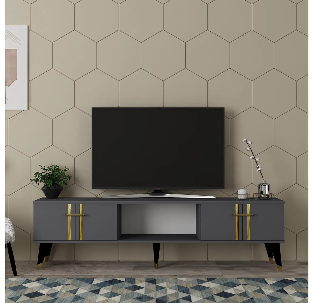 TV stolík/skrinka Pebine 2 (antracit + zlatá) . Akcia -30%. Vlastná spoľahlivá doprava až k Vám domov. 1095305