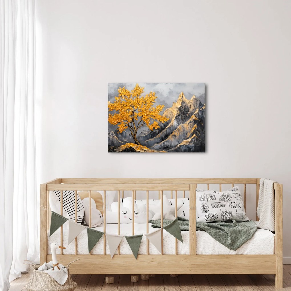 Obraz – Zlatý strom v horách (70x50 cm)