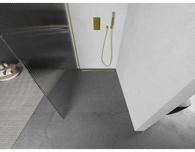 Mexen Kioto L, sprchová zástena Walk-In 120 x 200 cm, 8mm sklo s rebrovým vzorom, zlatý matný profil, 800-120-103-55-09