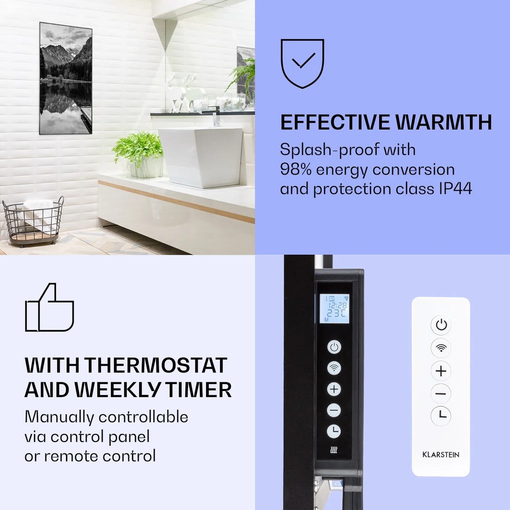 Klarstein Wonderwall Air Art Smart, infračervený ohrievač, 60 x 120 cm, 700 W, more čierno-biele