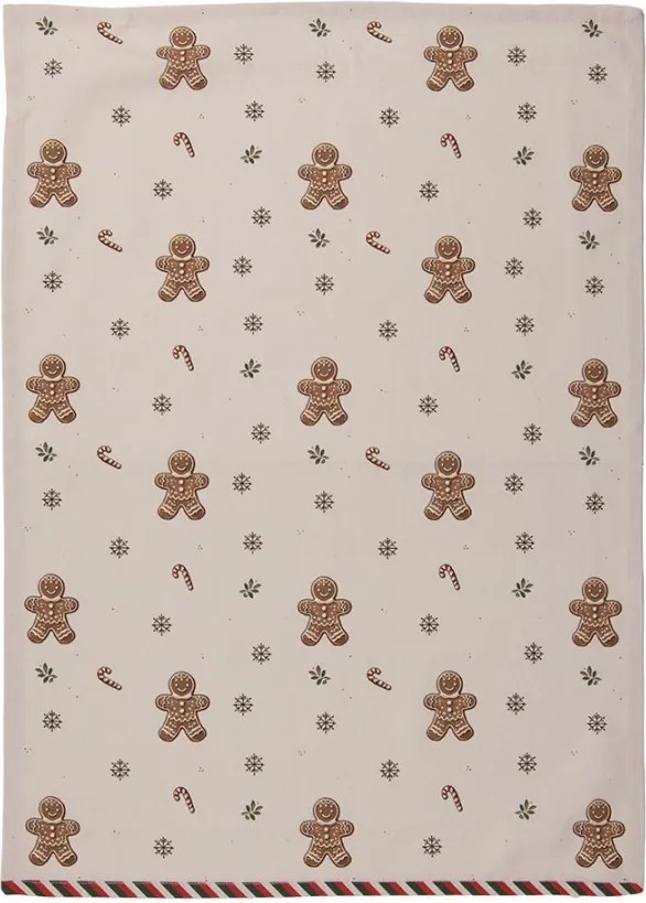 Béžová bavlnená kuchynská utierka s perníčkami Gingerbread Magic - 50*70 cm
