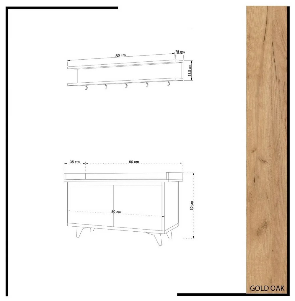 Nástenný vešiak s botníkom Arasso Oak and White