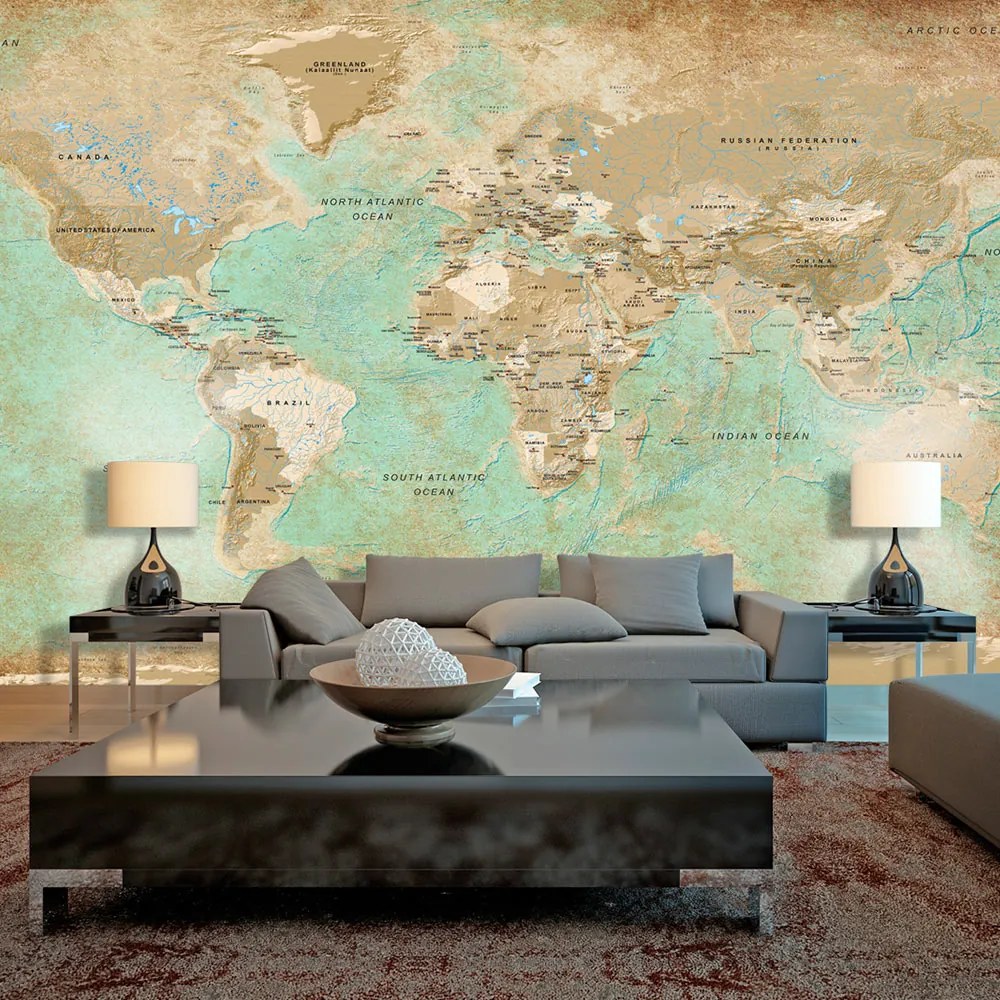 Fototapeta XXL Bimago - Turquoise World Map II + lepidlo zadarmo 500x280 cm