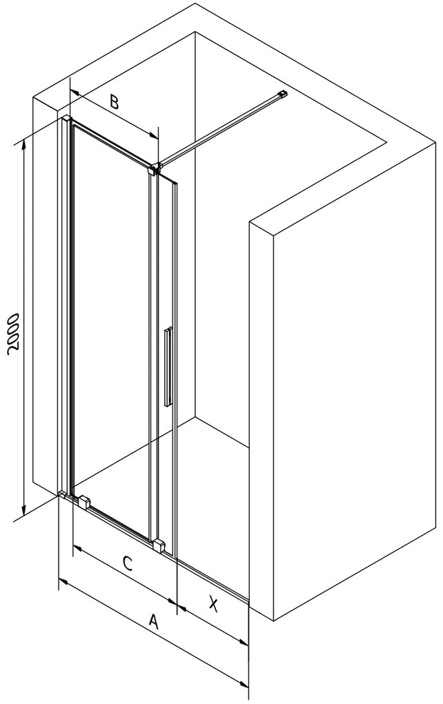 Mexen Velar, posuvné dvere do otvoru 85x200 cm, 8mm číre sklo, čierny matný profil, 871-085-000-01-70