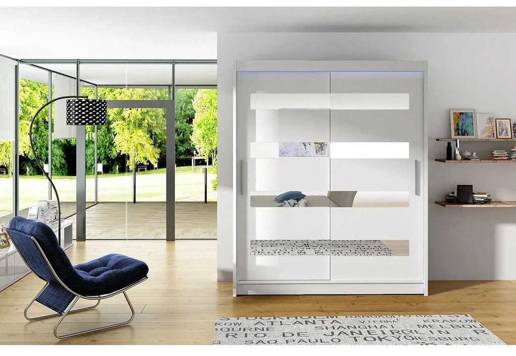 Skriňa s posuvnými dverami Presto XIII, Farby: biela, Osvetlenie: osvetlenie LED RGB - farebné