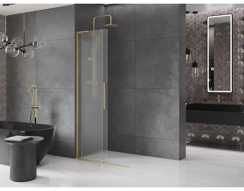 Mexen Velar L, posuvná sprchová zástena Walk-in 90 x 200 cm, 8mm sklo námraza, zlatá matná, 871-090-003-33-55
