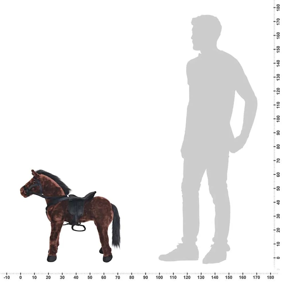 Stojaci plyšový hračkársky koník, tmavohnedý XXL