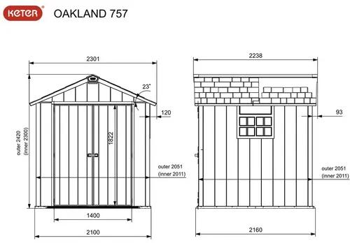 Plastový záhradný domček Keter Oakland 757 Duotech 210x216 cm sivý