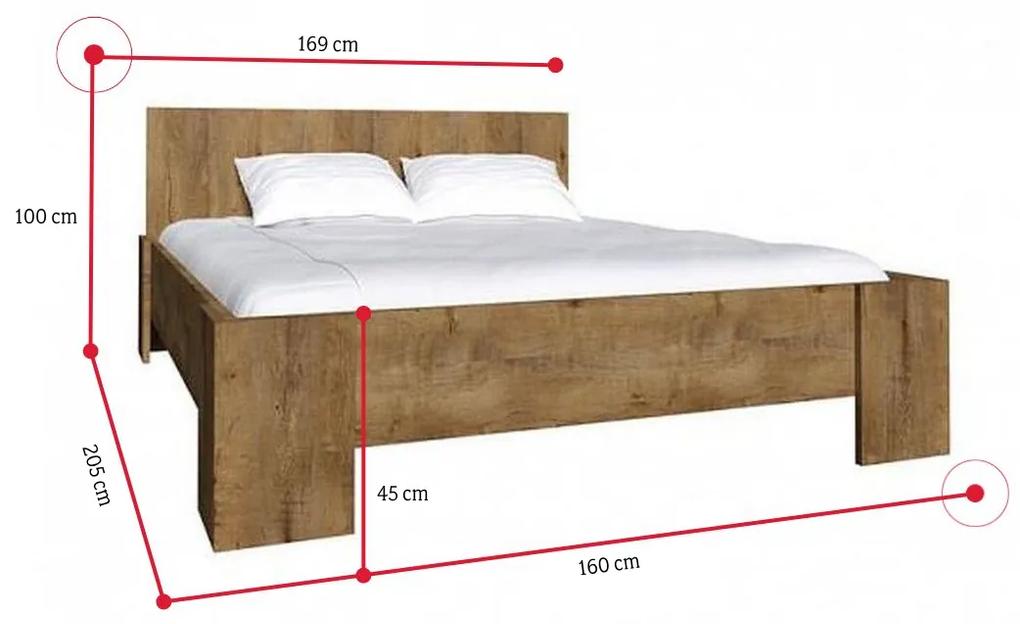 Manželská posteľ COLORADO + Sendvičový matrac MORAVIA + rošt,, 160x200 cm, dub lefkas tmavý