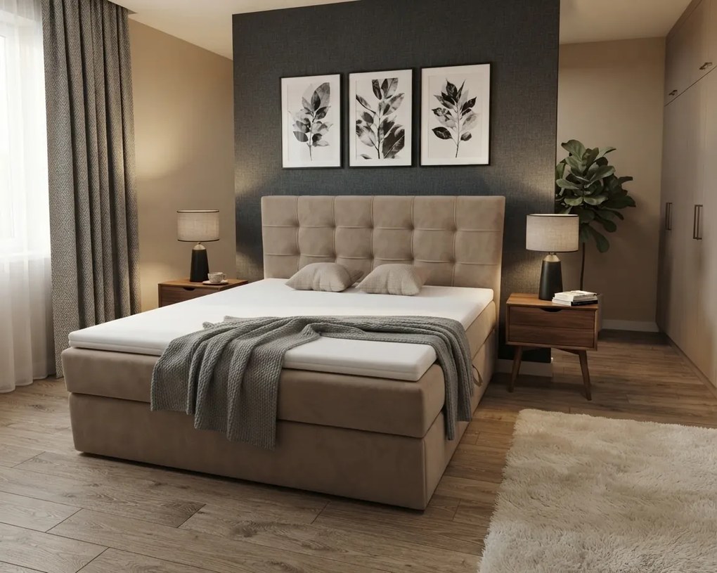 Čalúnená posteľ boxspring DIRELIS TRINITY 140x200 cm béžová Matrac: Matrac Bonell pružinový