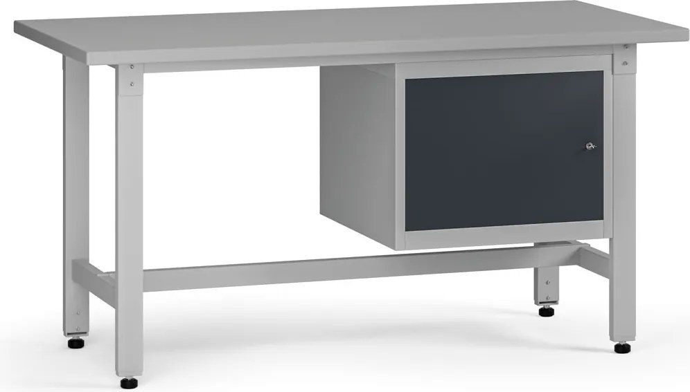 Výškovo nastaviteľný dielenský stôl G5, 1500 x 750 x 800-1000 mm, 1x skrinka, grafit