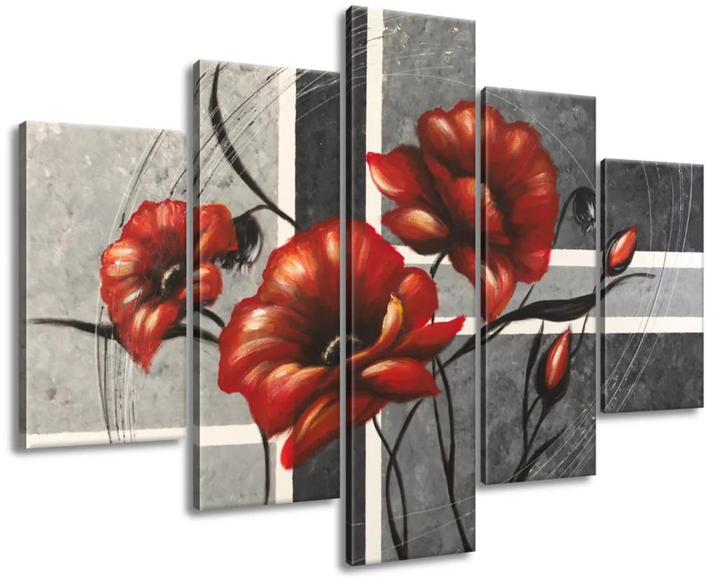 Gario Ručne maľovaný obraz Vírivé maky - 5 dielny Rozmery: 100 x 70 cm