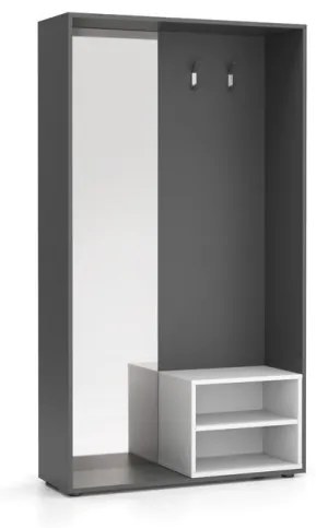 PLAN Šatníková stena s botníkom a zrkadlom, 2 háčiky, grafit/biela