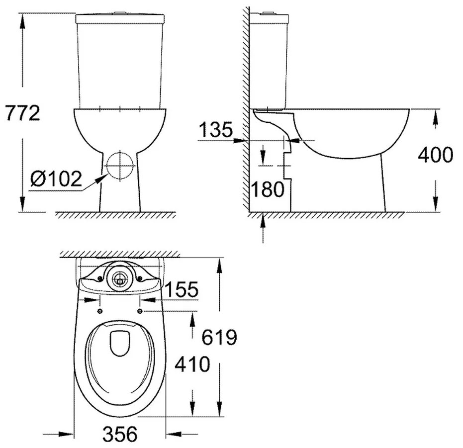 GROHE Bau Ceramic - Stojaca misa pre kombi WC, alpská biela 39349000