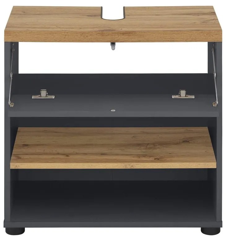 Antracitová skrinka pod umývadlo v dekore duba 60x57 cm Thessa – Støraa