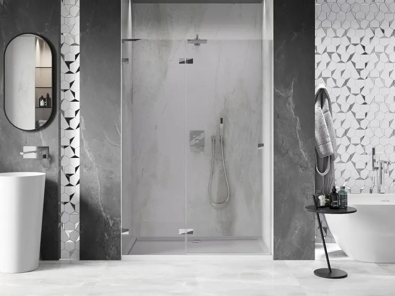 Mexen, Mexen Lunar L ľavé otočné sprchové dvere 140 cm, transparentné, chróm - 834L-140-000-01-00-L