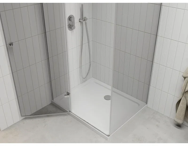 Mexen Roma, sprchovací kút 100 (dvere) x 80 (stena) cm, 6mm číre sklo, chrómový profil + slim sprchová vanička 5cm, 854-100-080-01-00-4010