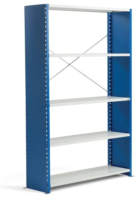 Policový kovový regál MIX, základná sekcia, 2100x1365x500 mm