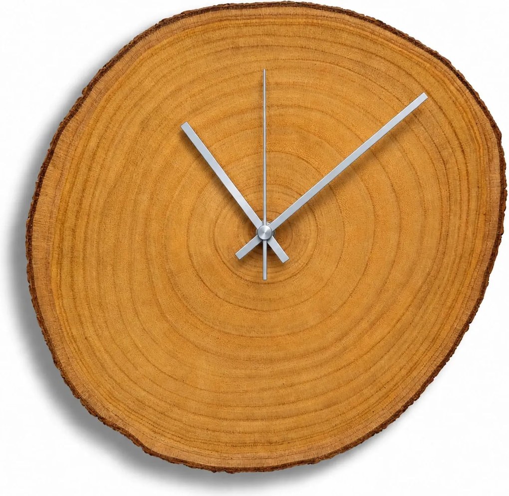 Drevené hodiny z prírodného plátu s kôrou | KORA: Amber - 3072 26-29 cm 4806-115490 KOR002-29-AMBER