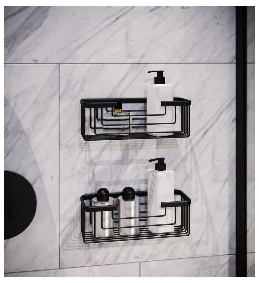 Čierna nástenná kúpeľňová polička z nehrdzavejúcej ocele Gedy Smart – Sapho