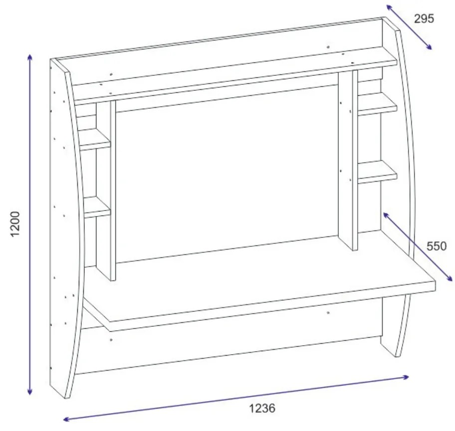 Nástenný písací stôl Buglem so vstavaným regálom biely