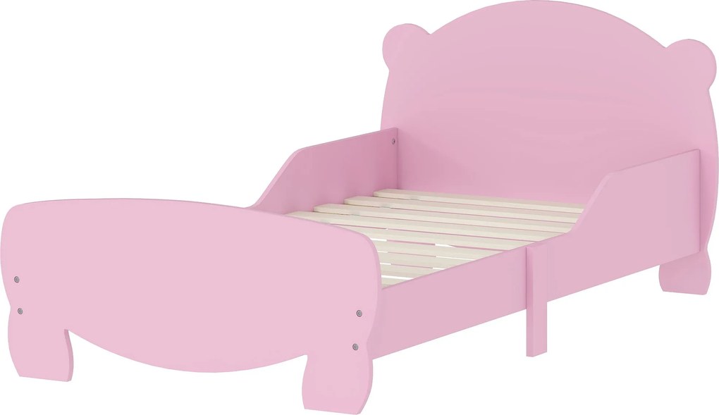 AIYAPLAY Montessori Detská Postel 3-6 Rokov, 140x70 cm Jednoduchá Detská Postel s Ochrannými Pásmi a Dreveným Rámom v Tvare Medveďa pre Deti, Ružová |