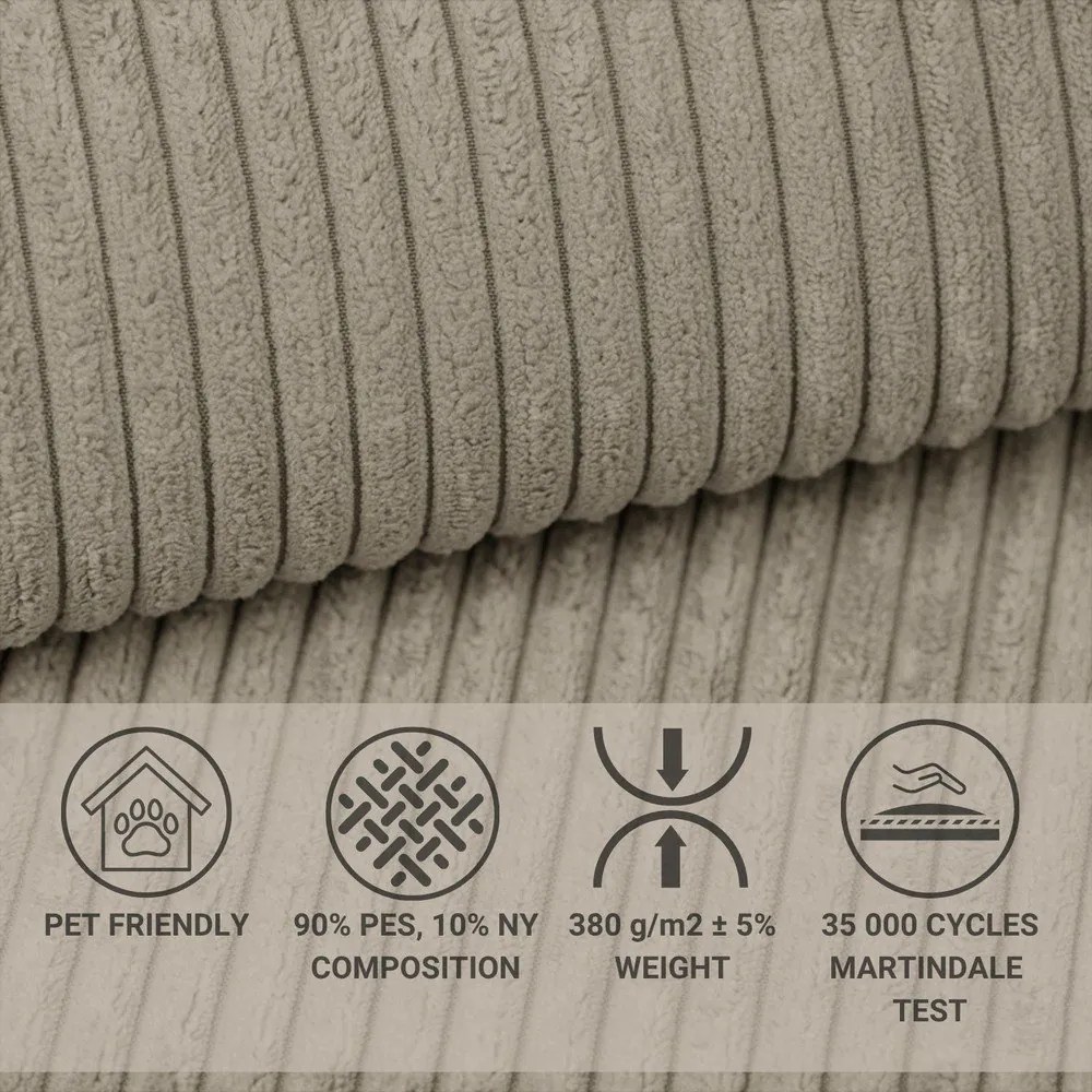 Béžová menčestrová rozkladacia/s úložným priestorom rohová pohovka (pravý roh/do L) Tonga – Maison de Rêve