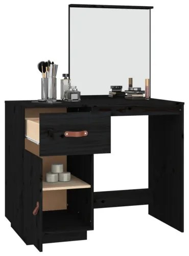 vidaXL Toaletný stolík čierny 95x50x134 cm masívne borovicové drevo-