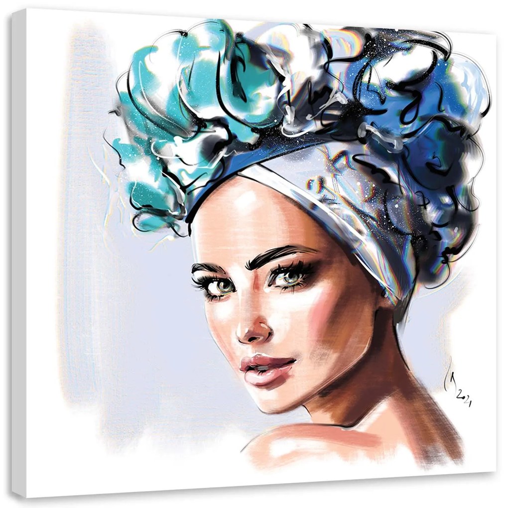 Gario Obraz na plátne Portrét krásnej ženy Modré oči - Irina Sadykova Rozmery: 60 x 60 cm
