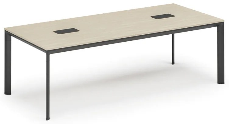 Rokovací stôl PRIMO INVITATION, 240x120 cm, breza + 2x stolná zásuvka TYP III, čierna
