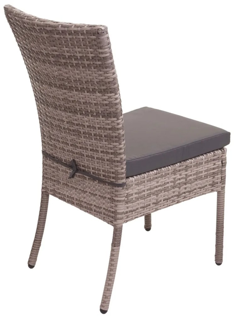 Set 2 záhradných stoličiek HWC-G19, polyratan, stohovateľná - sivo-hnedé, vankúše tmavo sivé