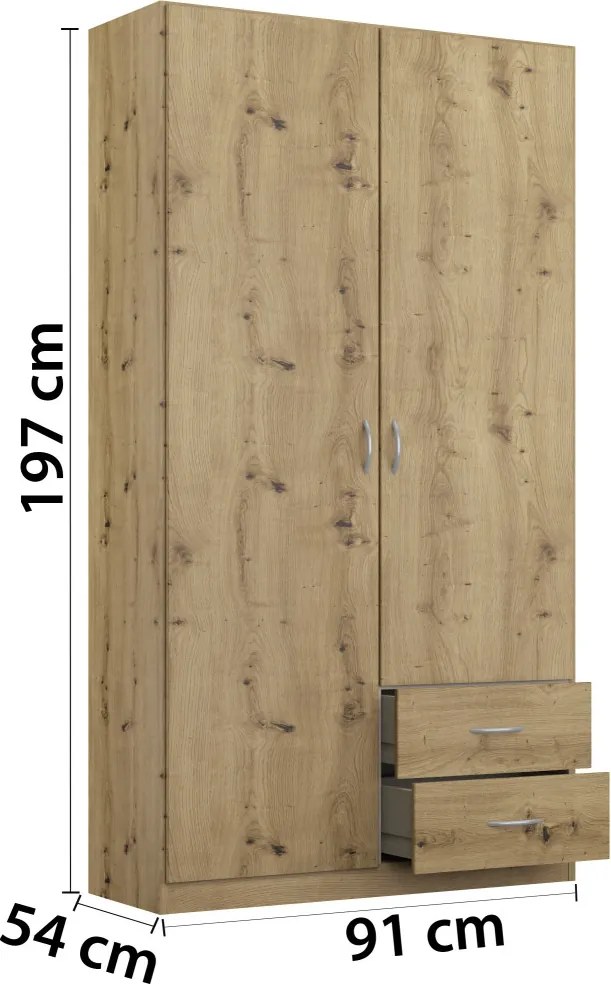 Šatníková skriňa Case, 91 cm, dub artisan